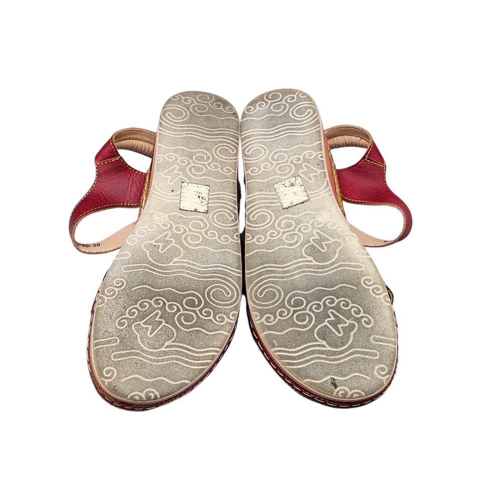 L'Artiste Women's Size 39/8.5 US Spring Step Eidolara Red Leather Floral Sandals - Picture 5 of 8